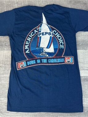 Vintage 80s Pepsi Americas Choice Promo T Shirt USA Sailboat Graphic SS Large